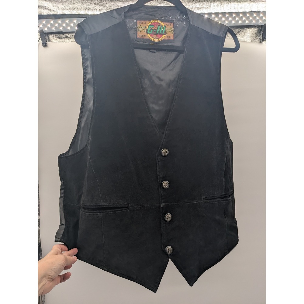 Vintage G-III Global Identity Black Suede Vest Unisex 2X Oklahoma Buttons